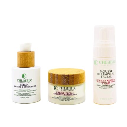 Packs de regalo, serum, crema facial y mousse limpiador de Chlarale.